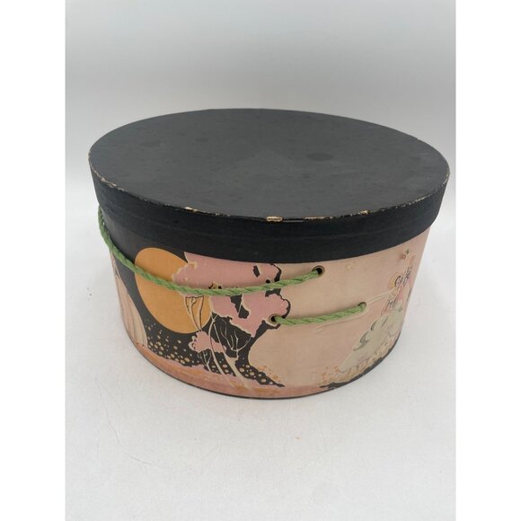 Antique Cardboard Hat Box 17th Century Garden Party Graphics 1920s13"x7" - Picture 2 of 6